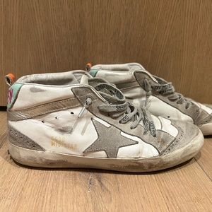 Golden Goose Mid-Star Sneakers with neutral tones and “Golden” back
